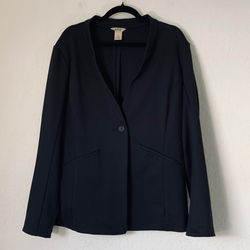Duluth Trading Co Blazer Womens 16 Black Stretch Knit Single Button Professional